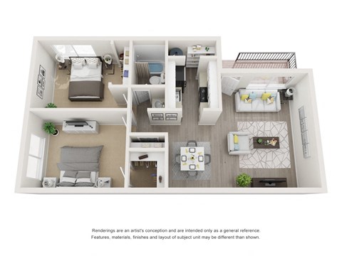 2 Bed 1 Bath Floor Plan at Ascent on Pantano, Tucson, AZ, 85710